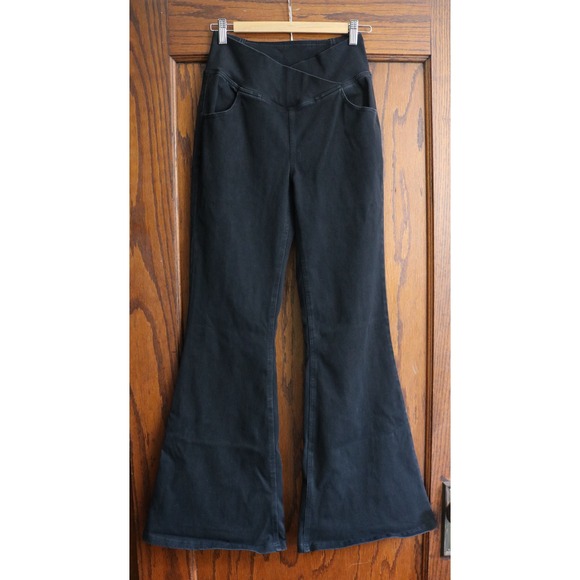 Denim - IOSUR Crossover VWaist Flare Jeans Women 34M Black High Rise Bell Bottoms Retro
